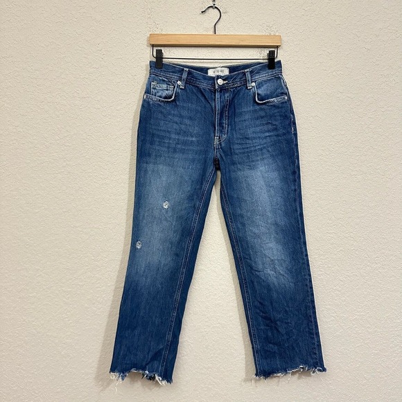 FREE PEOPLE WE THE FREE Maggie Mid-Rise Straight Leg Jeans Sequoia Blue - Picture 1 of 13